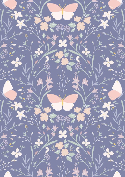 Lewis & Irene Heart of Summer Fabric Collection Floral Gathering on Dark Hyacinth Blue CC1.3