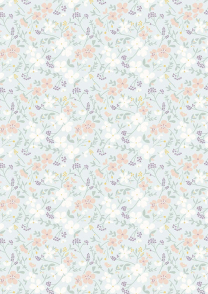 Lewis & Irene Heart of Summer Fabric Collection Sweet Meadow on Duck Egg Blue CC2.2