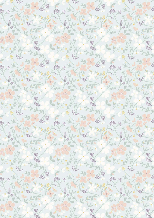 Lewis & Irene Heart of Summer Fabric Collection Sweet Meadow on Duck Egg Blue CC2.2