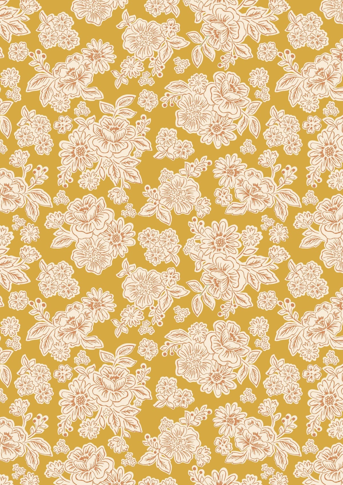 Lewis & Irene Hannah’s Flowers Fabric Collection Flower Blooms on Mustard A618.2