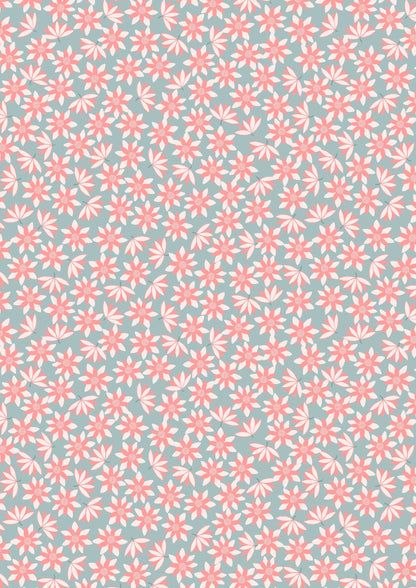 Lewis & Irene On The Lake Fabric Collection Pink Lillies on Blue Premium 100% Cotton Quilt Shop Quality Fabrics