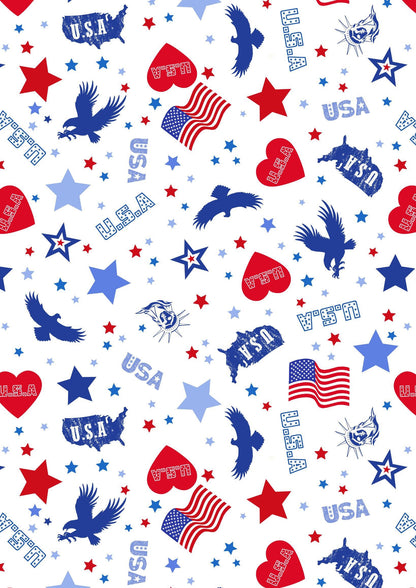 Lewis & Irene Americana Fabric Collection USA Motifs on White A631.1