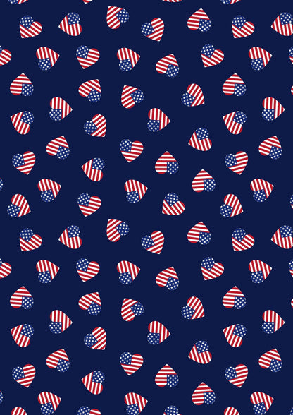 Lewis & Irene Americana Fabric Collection American Hearts on Dark Blue Authentic Premium 100% Cotton Quilt Shop Quality Fabrics