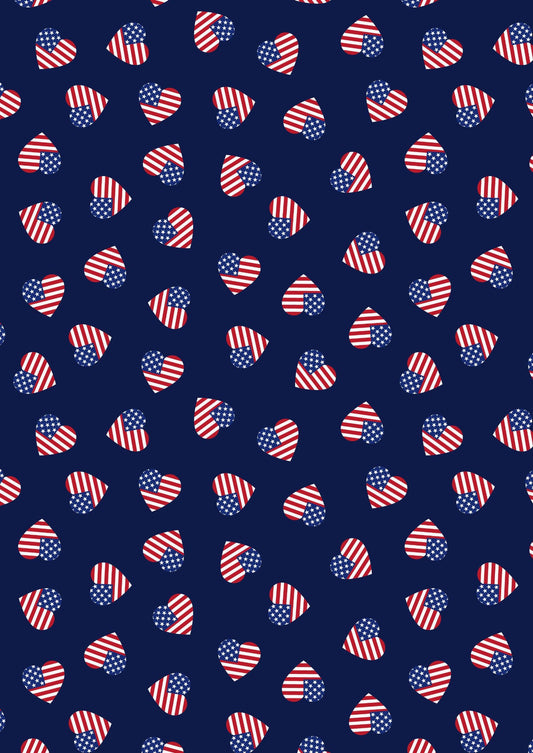 Lewis & Irene Americana Fabric Collection American Hearts on Dark Blue Authentic Premium 100% Cotton Quilt Shop Quality Fabrics