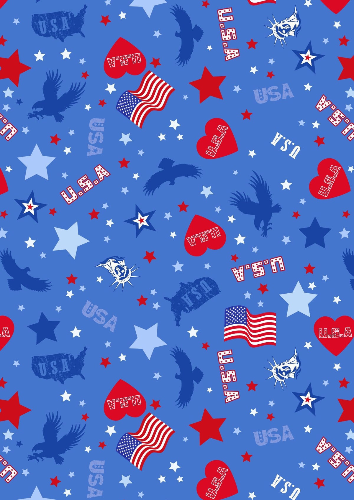 Lewis & Irene Americana Fabric Collection USA Motifs on Mid Blue Authentic Premium 100% Cotton Quilt Shop Quality Fabrics
