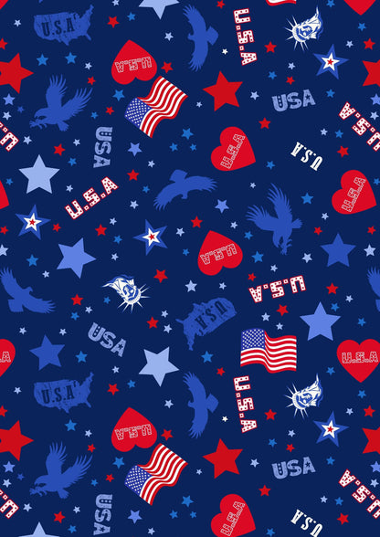 Lewis & Irene Americana Fabric Collection USA Motifs on Dark Blue A631.3
