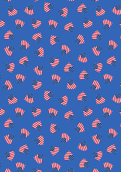 Lewis & Irene Americana Fabric Collection American Hearts on Blue Authentic Premium 100% Cotton Quilt Shop Quality Fabrics