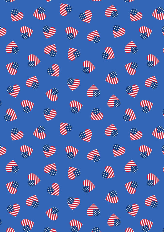 Lewis & Irene Americana Fabric Collection American Hearts on Blue Authentic Premium 100% Cotton Quilt Shop Quality Fabrics