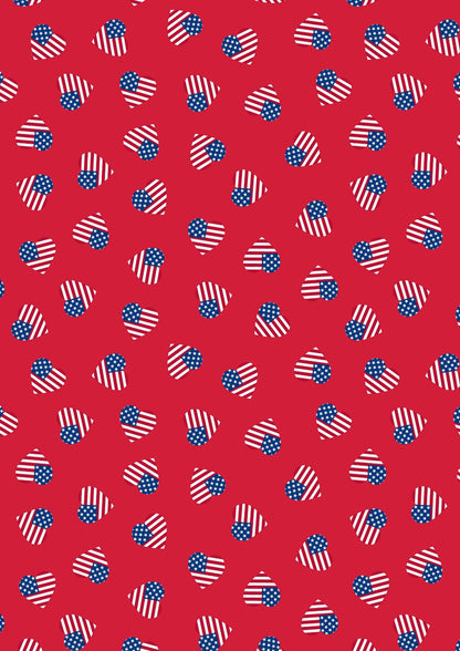 Lewis & Irene Americana Fabric Collection American Hearts on Red A631.2