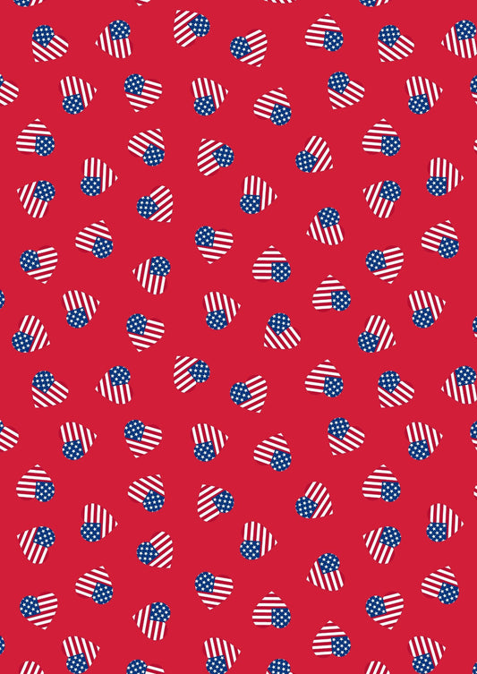 Lewis & Irene Americana Fabric Collection American Hearts on Red A631.2