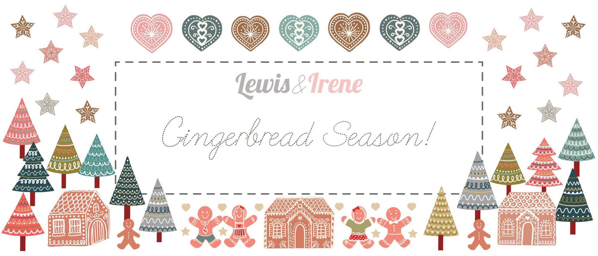 LAST BOLT! Lewis & Irene Gingerbread Season Fabric Collection Gingerbread Shapes on Dark Authentic Premium 100% Cotton Fabrics