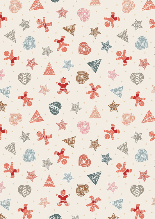 Lewis & Irene Gingerbread Season Fabric Collection Gingerbread Shapes on Cream C88.1