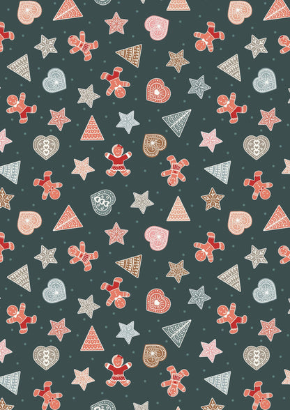 LAST BOLT! Lewis & Irene Gingerbread Season Fabric Collection Gingerbread Shapes on Dark Authentic Premium 100% Cotton Fabrics