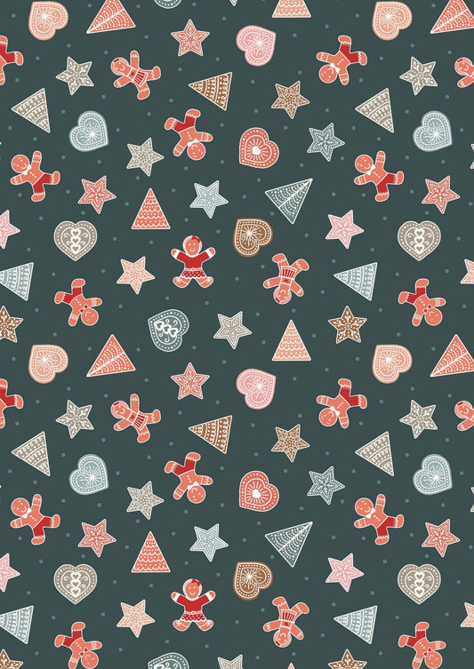 LAST BOLT! Lewis & Irene Gingerbread Season Fabric Collection Gingerbread Shapes on Dark Authentic Premium 100% Cotton Fabrics