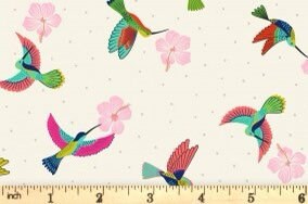 Lewis & Irene Hibiscus Hummingbird Fabric Collection Scattered Hummingbirds on Cream A597.1