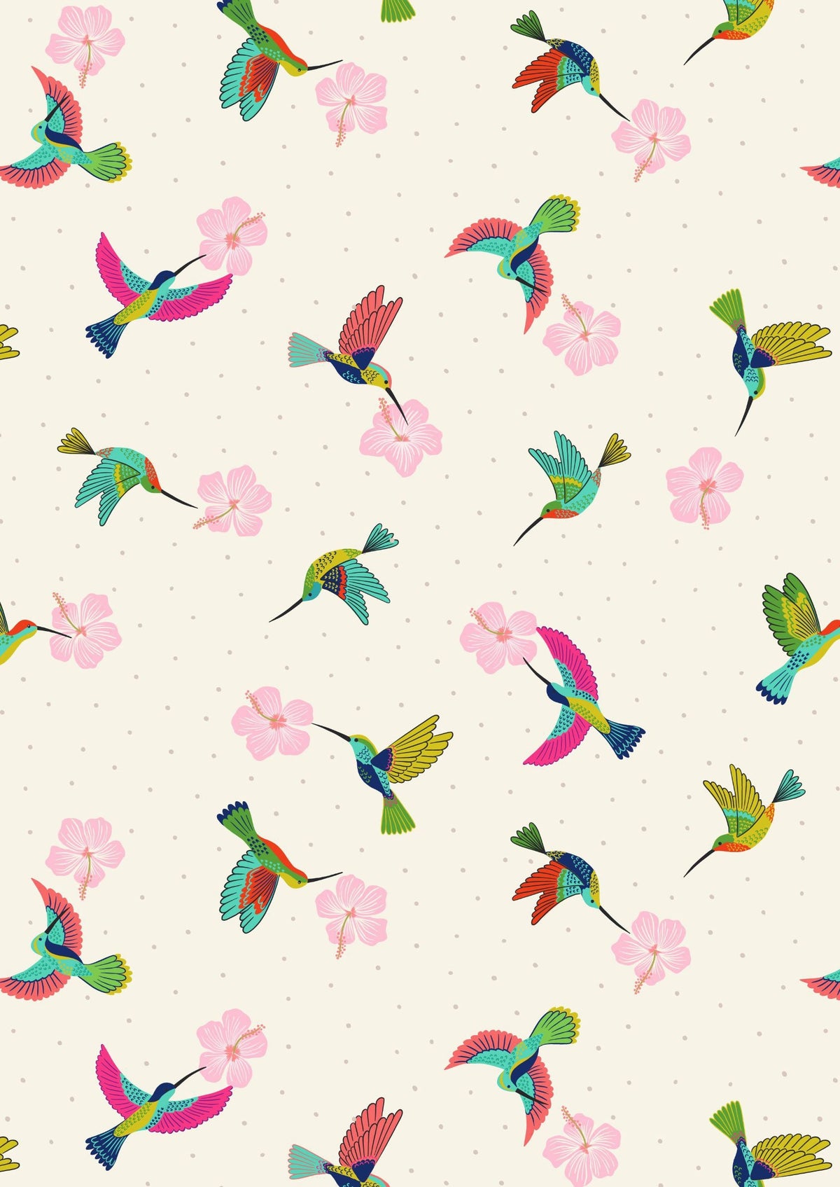 Lewis & Irene Hibiscus Hummingbird Fabric Collection Scattered Hummingbirds on Cream A597.1