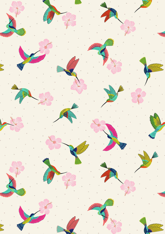 Lewis & Irene Hibiscus Hummingbird Fabric Collection Scattered Hummingbirds on Cream A597.1