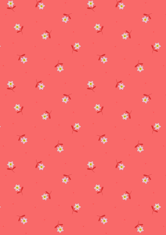 Lewis & Irene Hibiscus Hummingbird Fabric Collection Little Flowers on Dark Coral A594.2