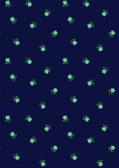 Lewis & Irene Hibiscus Hummingbird Fabric Collection Little Flowers on Dark Navy A594.3