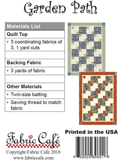 Fabric Cafe Garden Path Quilt Pattern Finished Size 45”x63”