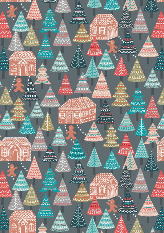 LAST BOLT! Lewis & Irene Gingerbread Season Fabric Collection Gingerbread Forest on Gray Authentic Premium 100% Cotton Fabrics