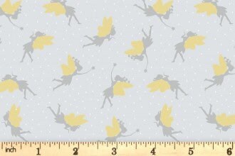 Lewis & Irene Small Things Mystical and Magical Fabric Collection Gold Metallic Fairies on Light Silver Premium 100% Cotton Fabrics