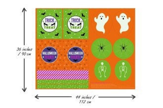 Lewis & Irene Haunted House Fabric Collection Glowing Digital Print 36” Treat Bag Panel on Orange A598.1