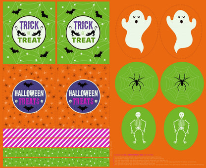 Lewis & Irene Haunted House Fabric Collection Glowing Digital Print 36” Treat Bag Panel on Orange A598.1