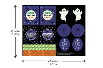 Lewis & Irene Haunted House Fabric Collection Glowing Digital Print 36” Treat Bag Panel on Black A598.2