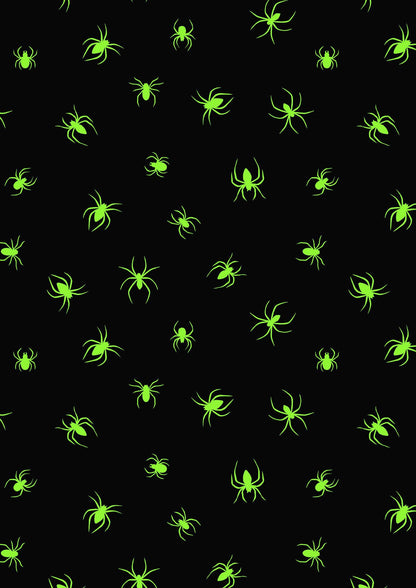 Lewis & Irene Haunted House Fabric Collection Glowing Spiders on Grey A602.1