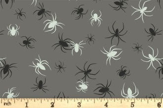 Lewis & Irene Haunted House Fabric Collection Glowing Spiders on Grey A602.1