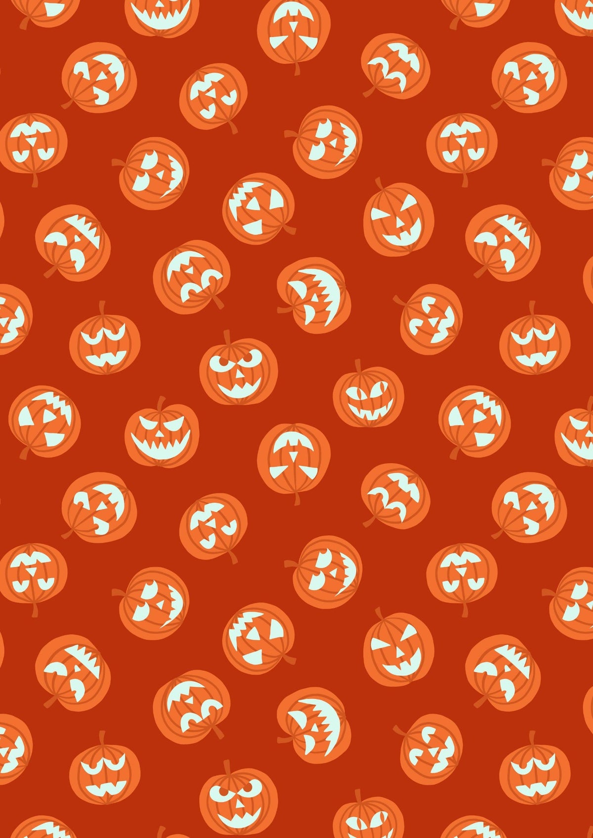 Lewis & Irene Haunted House Fabric Collection Glowing Pumpkin Faces on Orange A601.1