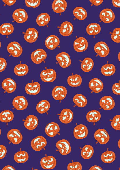 Lewis & Irene Haunted House Fabric Collection Glowing Pumpkin Faces on Purple A601.2