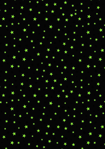 Glow-In-The-Dark Lewis & Irene Haunted House Fabric Collection Glowing Dark Stars on Orange A600.2