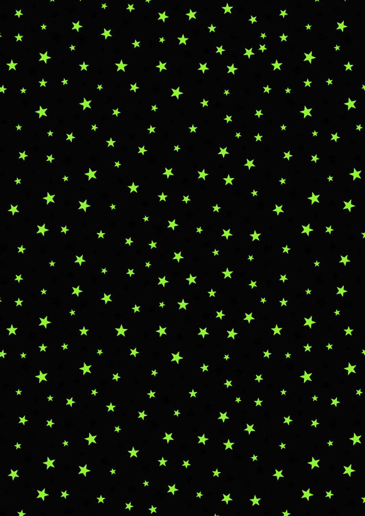 END OF BOLT 10" Glow-In-The-Dark Lewis & Irene Haunted House Fabric Collection Glowing Dark Stars on Spooky Blue A600.1