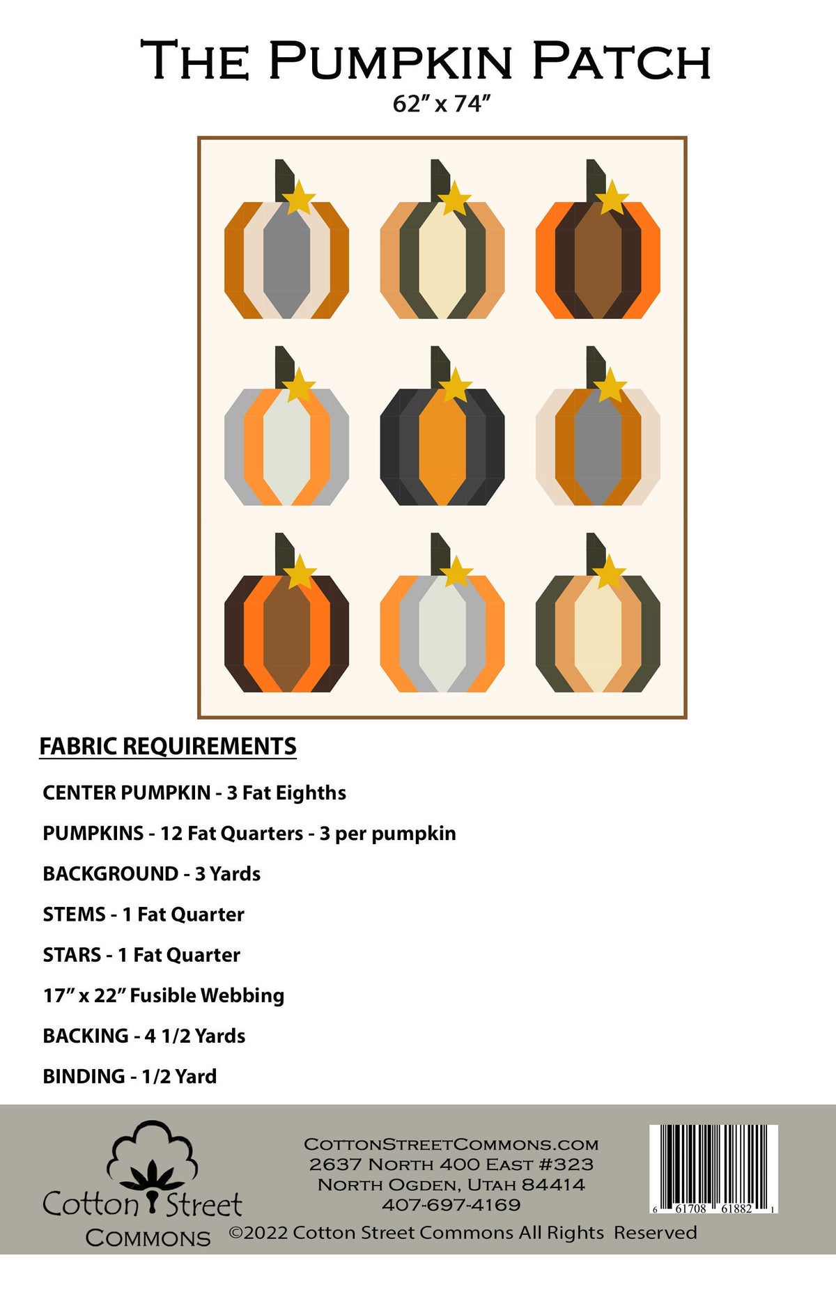 DIGITAL DOWNLOAD Cotton Street Commons The Pumpkin Patch Quilt Pattern Finished Size 62"x74"