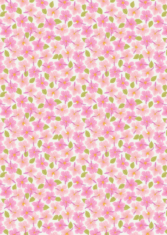 Lewis & Irene Hibiscus Hummingbird Fabric Collection Hibiscus on Cream A596.1
