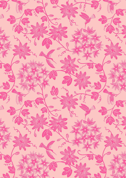 Lewis & Irene Hibiscus Hummingbird Fabric Collection Mono Hummingbirds on Pink A595.2