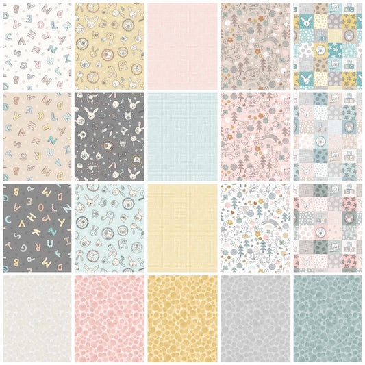 Lewis & Irene Bella Bunny and Bear Fabric Collection 3” Squares on Pale Blue A647.2