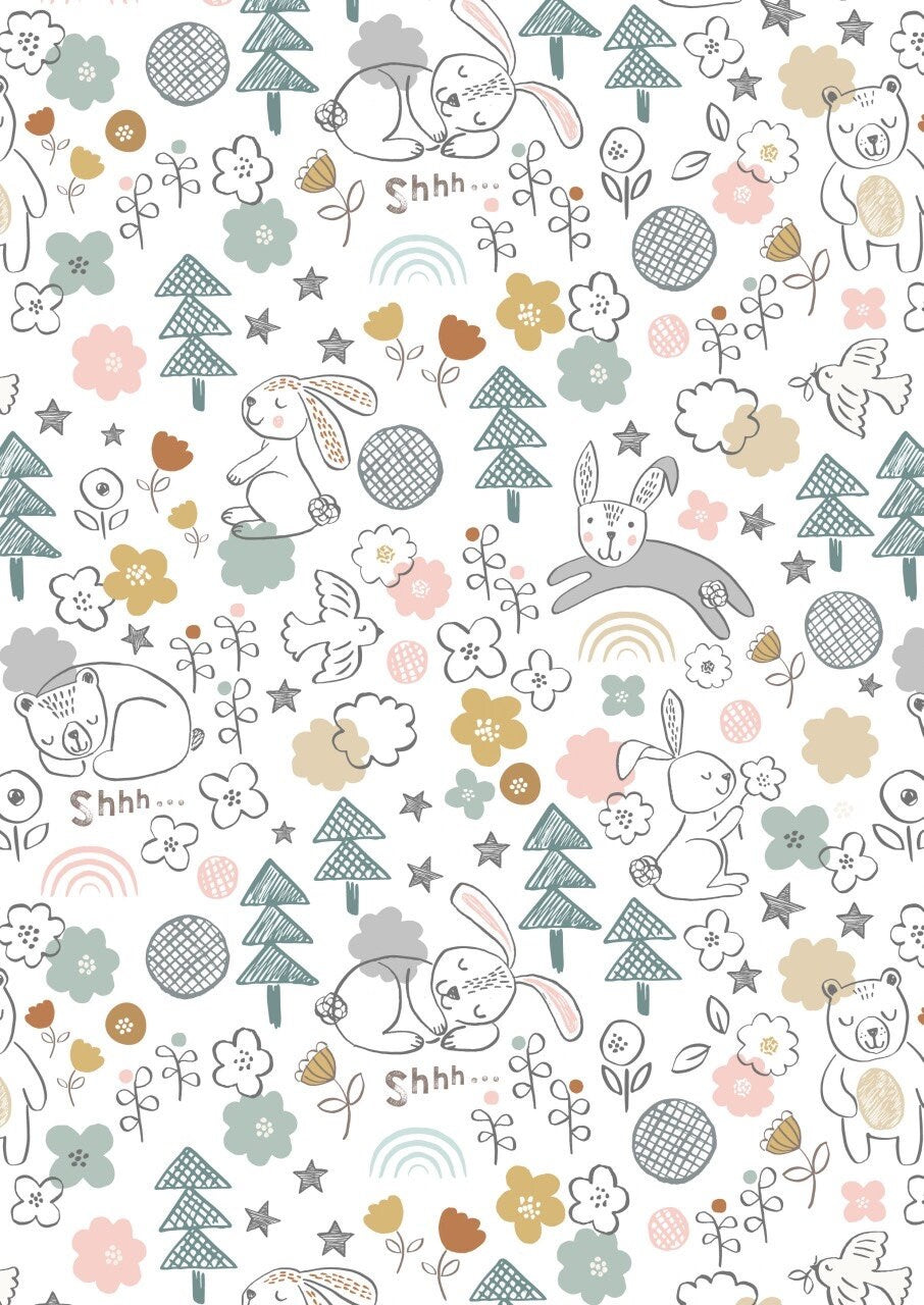 Lewis & Irene Bella Bunny and Bear Fabric Collection Bella and Bear on Cream A645.1