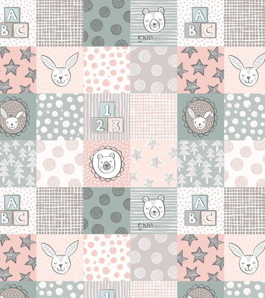 Lewis & Irene Bella Bunny and Bear Fabric Collection 3” Squares on Pink A647.1