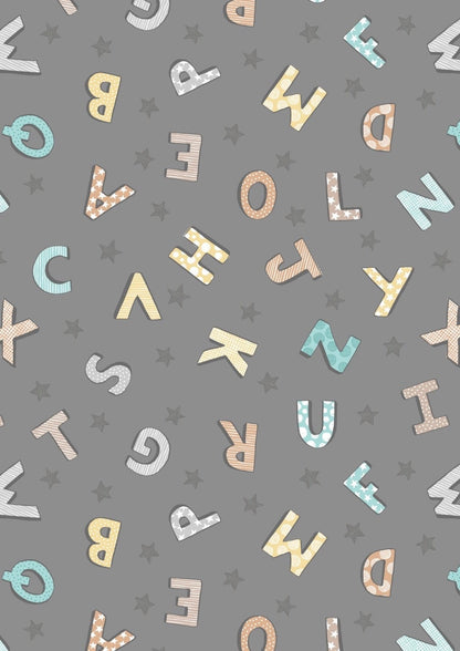 Lewis & Irene Bella Bunny and Bear Fabric Collection Alphabet on Dark Grey A648.3