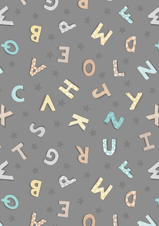 Lewis & Irene Bella Bunny and Bear Fabric Collection Alphabet on Dark Grey A648.3