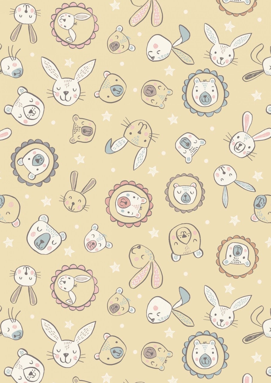 Lewis & Irene Bella Bunny and Bear Fabric Collection Bella and Bear Faces on Yellow A649.2