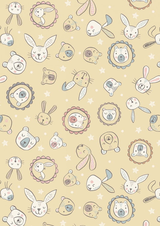 Lewis & Irene Bella Bunny and Bear Fabric Collection Bella and Bear Faces on Yellow A649.2