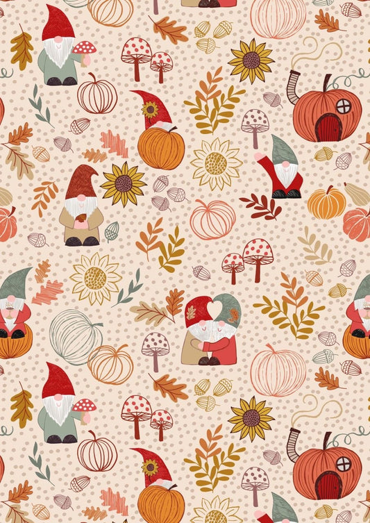 END OF BOLT 15" Lewis & Irene Snuggle Season Fabric Collection Autumn Gnomes on Dark Cream A680.1