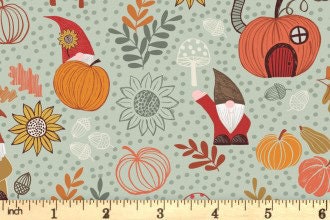 Lewis & Irene Snuggle Season Fabric Collection Autumn Gnomes on Light Sage Premium 100% Cotton Quilt Shop Quality Fabrics