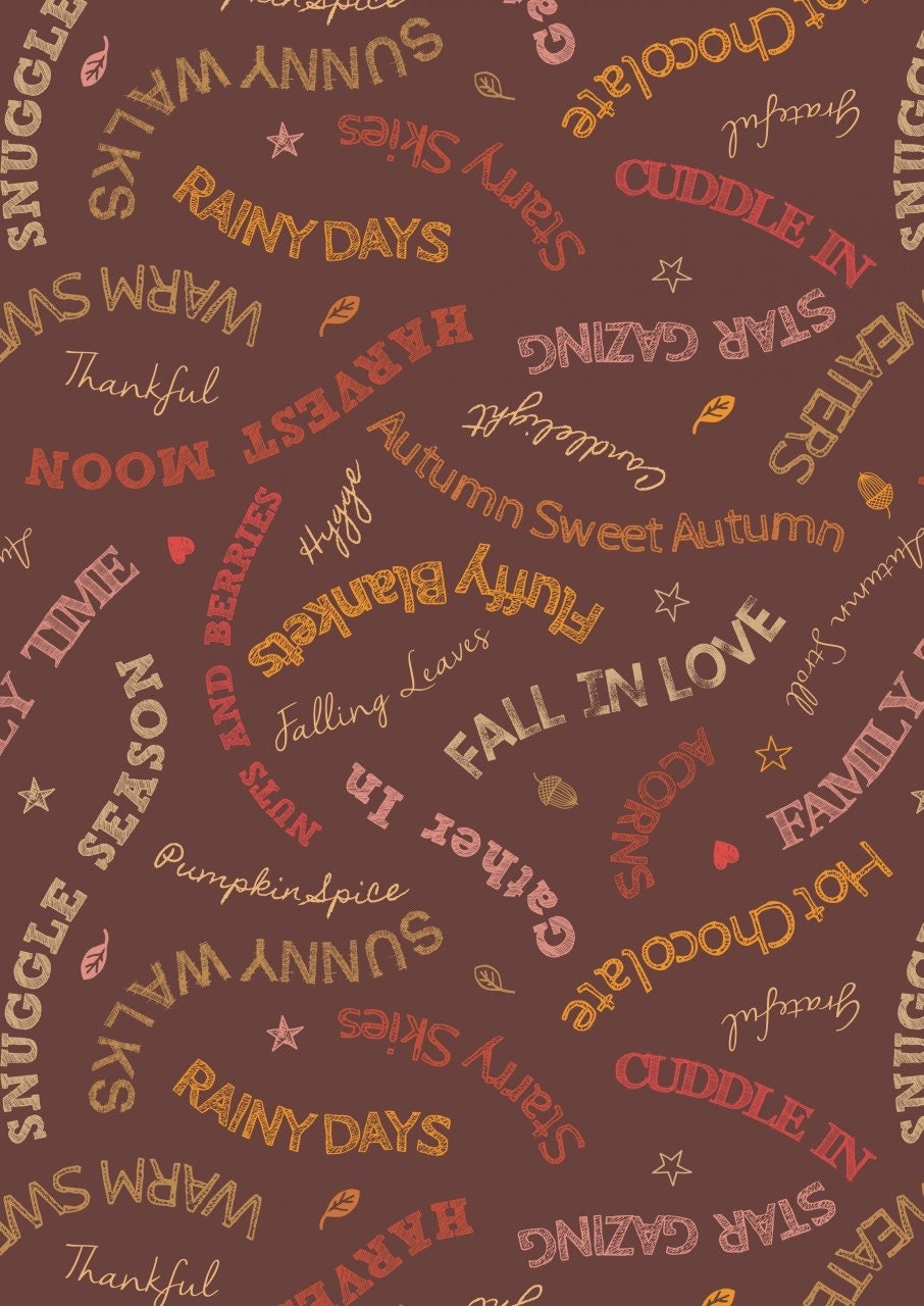 Lewis & Irene Snuggle Season Fabric Collection Cozy Words on Chocolate Premium 100% Cotton Quilt Shop Quality Fabrics