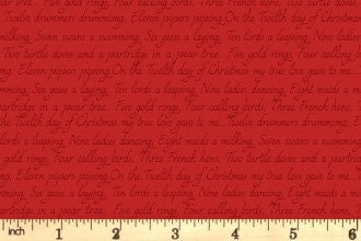 Lewis & Irene 12 Days of Christmas Fabric Collection Christmas Script on Red C78.3
