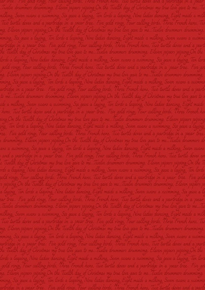 Lewis & Irene 12 Days of Christmas Fabric Collection Christmas Script on Red C78.3